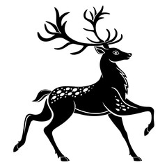 Elegant Black Silhouette Deer Vector – Minimal Christmas Wildlife Design Isolated on White Background