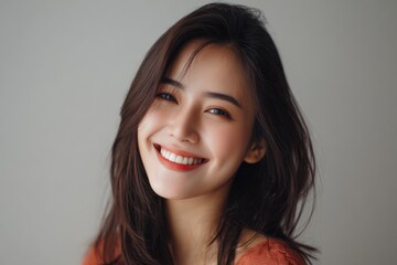 Fototapeta premium Smiling Woman Portrait: A Serene and Radiant Beauty Shot