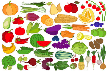 A vibrant and colorful collection of assorted vegetables and fruits that beautifully showcases natures bountiful gifts