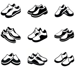 Black and White Shoe Icon Set – Vector Shoe Illustrations for Design
