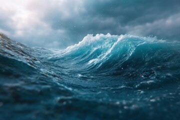 Ocean Wave: Dramatic Teal Crest under Stormy Skies