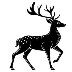 Elegant Black Silhouette Deer Vector – Minimal Christmas Wildlife Design Isolated on White Background