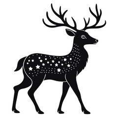 Elegant Black Silhouette Deer Vector – Minimal Christmas Wildlife Design Isolated on White Background