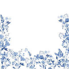 Blue flower border. Frame of blue flowers.