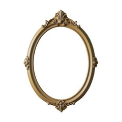 An ornate golden frame, oval-shaped with intricate floral details, floats on a black background.