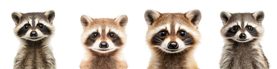 Fototapeta premium Mischievous Raccoons Close Up Portraits with Playful Expressions and Bright Eyes