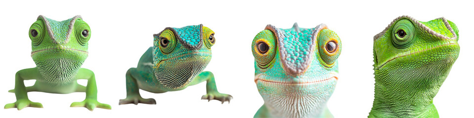 Obraz premium Close-Up of Vibrant Green Chameleons Displaying Unique Facial Features and Textures