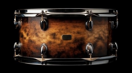 Intricate woodgrain texture on a classic snare drum against a dark backdrop