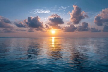 Serene Sunset: Golden Hour over Calm Ocean Waters