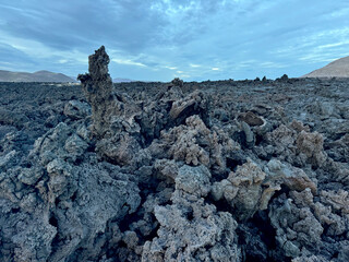 jagged rocks of solidified molten lava near Grindavik, Iceland