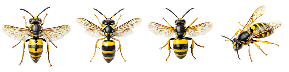 Detailed Close-Up of Wasp in Mid Flight Showcasing Unique Wing and Body Features