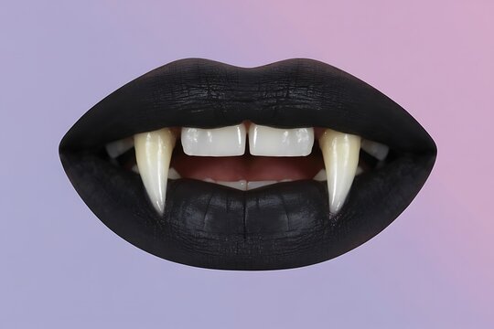 A Glimpse into the Night with Dark Lips and Vampire Fangs Display