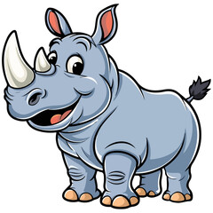 Rhino animal vector with cute smile face isolated on white background.