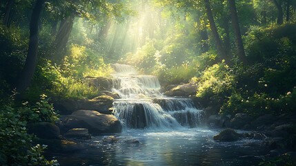 Fototapeta premium Gentle water splashing in jungle stream high resolution picture