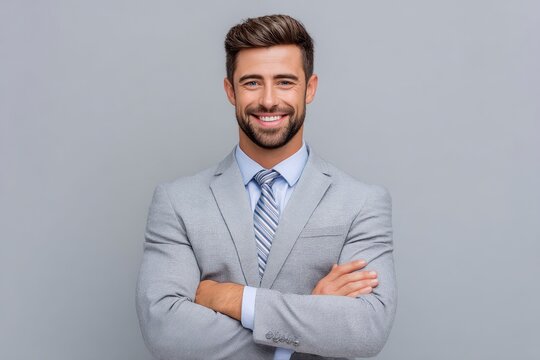 Confident Businessman: Portrait in a Light Grey Suit