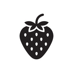 Fruit Silhouette Vector Strawberry Icon in Black and White.