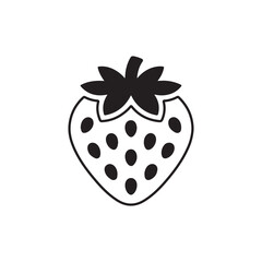 Fruit Silhouette Vector Strawberry Icon in Black and White.