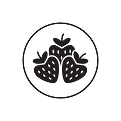 Black Strawberry Silhouette Minimal Fruit Icon in B&W.