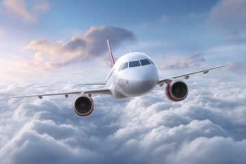 Airplane Soaring Above Clouds: Serene Flight in a Dreamlike Sky
