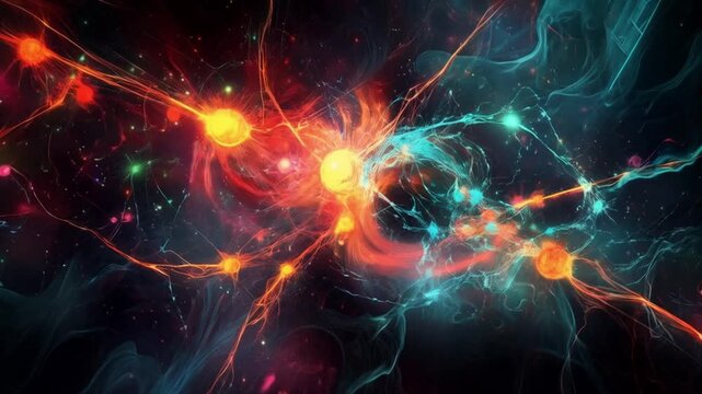 Neural connections glowing dynamically in vibrant cosmic digital web
