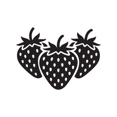 Strawberry Vector Icon Flat Black Silhouette on White Background.
