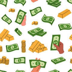 Dollar bills pattern. Cash money currency. Vector illustration.