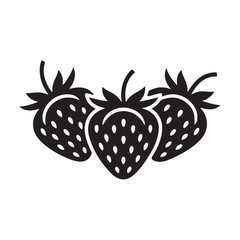 Strawberry Silhouette Vector Icon Black and White Fruit Design.