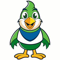 cartoon bird with green eyes