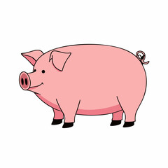 Cute Pink Pig Vector Icon in Flat Design
