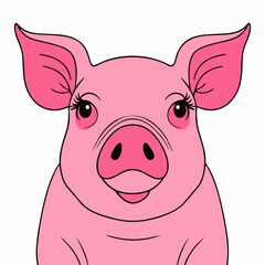 Cute Pink Pig Vector Icon in Flat Design