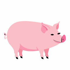 Cute Pink Pig Vector Icon in Flat Design
