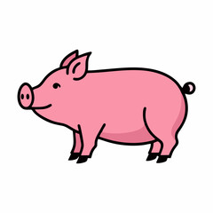 Cute Pink Pig Vector Icon in Flat Design