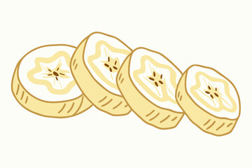 Four Slices of Banana, Cartoon Style Illustration