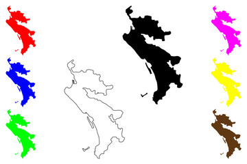 Bengkulu city (Republic of Indonesia, Region Sumatra) map vector illustration, scribble sketch Bencoolen map