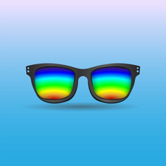 Sunglasses with rainbow lenses, flat minimal style