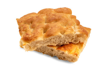 Slices of flatbread Genoese focaccia isolated