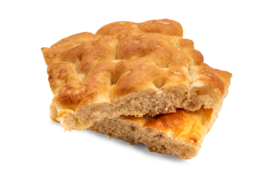 Slices of flatbread Genoese focaccia isolated
