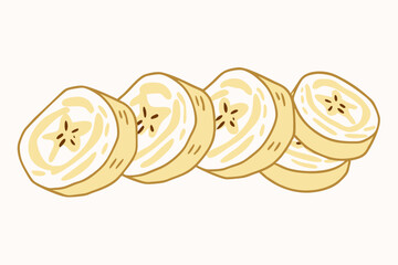 Sliced Bananas Illustration, Cartoon Style Fruit
