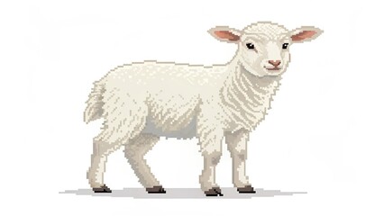 Obraz premium Cute Pixel Art Sheep on White Background