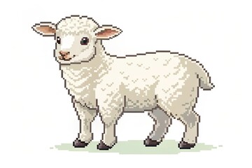 Fototapeta premium Cute Pixel Art Sheep on White Background
