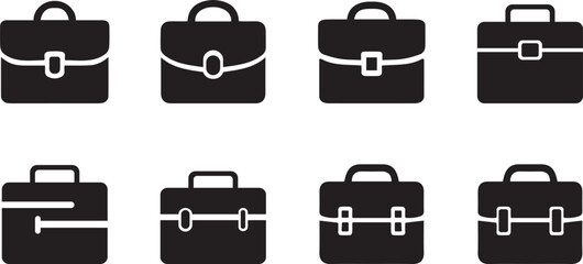 Business briefcase icon set in different styles and thicknesses