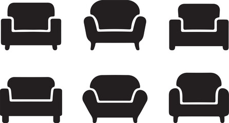 Set of single-seat armchair icons in modern flat design style