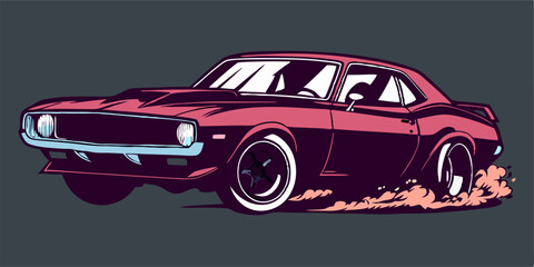 Classic Muscle Car Illustration: Vintage Red Coupe