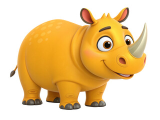 Obraz premium Adorable Cartoon Rhino Yellow Baby Rhinoceros 3D Render Cute Animal Illustration