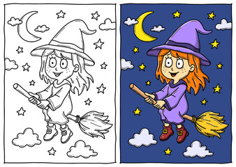 Hexe Illustration, Ausmalbild, Ausmalen