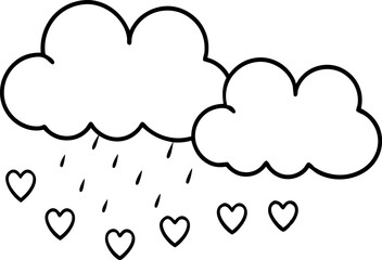 Cloud Raining Hearts Line Art Vector Illustration