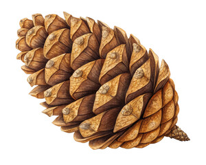 Detailed Watercolor Painting of a Single Brown Pine Cone Autumnal Nature Photography