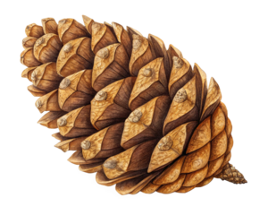 Detailed Watercolor Painting of a Single Brown Pine Cone Autumnal Nature Photography