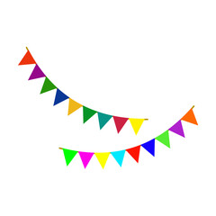 Festive flag garland vector illustration. Retro bunting in simple flat style, isolated on white background. Carnival, birthday, circus border decoration.