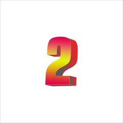 3D Number two in Gradient Colors